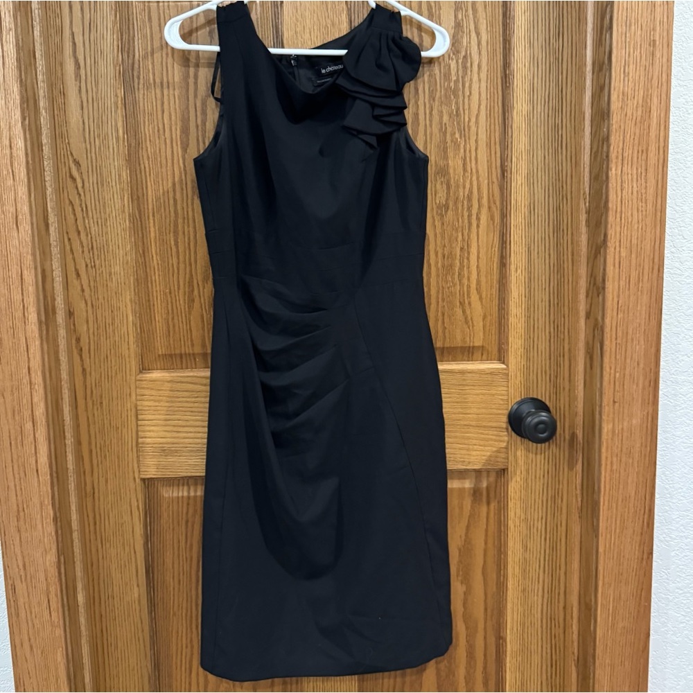 Le Chateau Ruffle Pleated Wool Blend Sleeveless Black Cocktail Dress. Size M